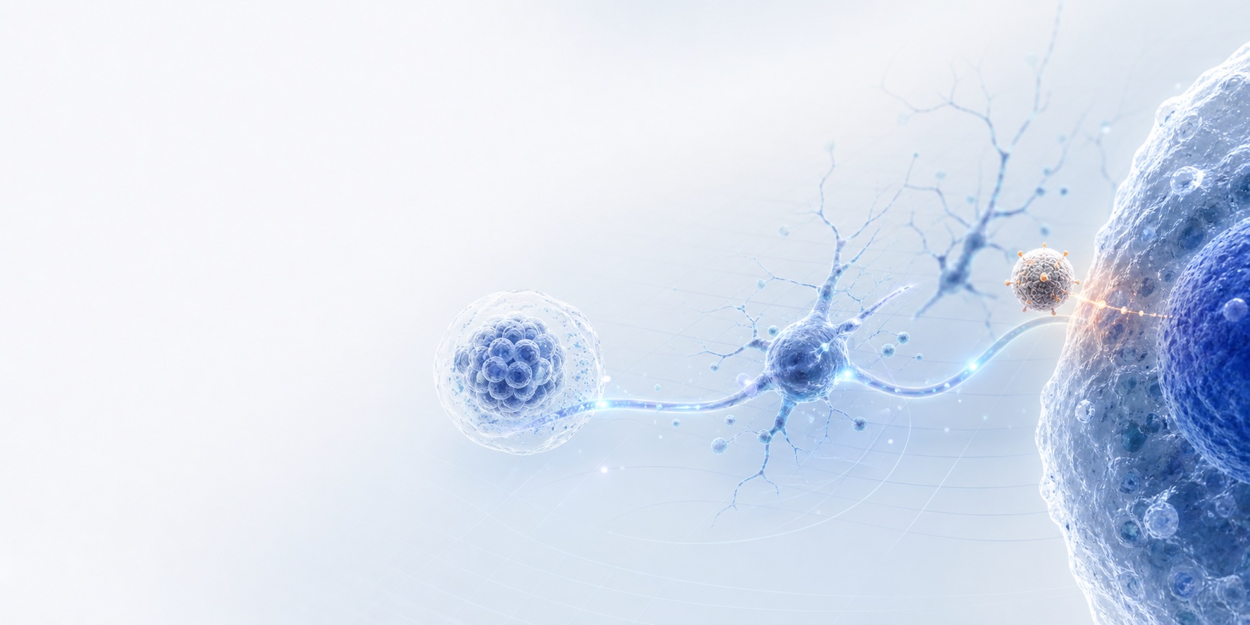 iPS細胞研究から遺伝子治療への流れを表現した科学CG